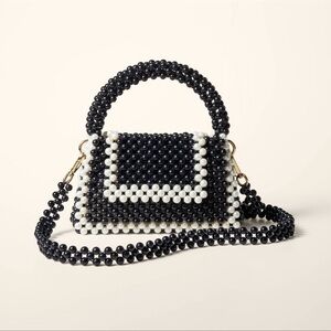 Elegant Black and White Beaded Handbag